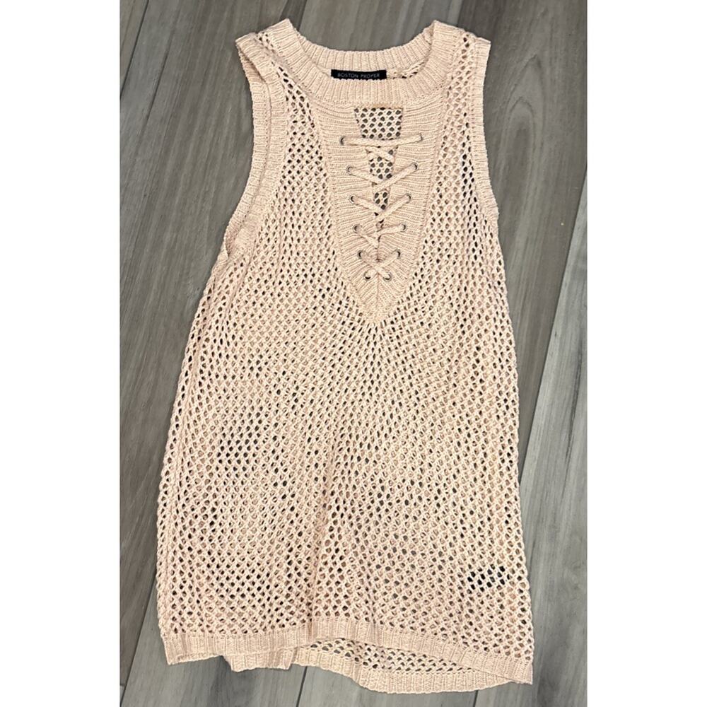 Boston Proper Knit Top Cover Up Vest Peach Medium Tank coastal cowgirl